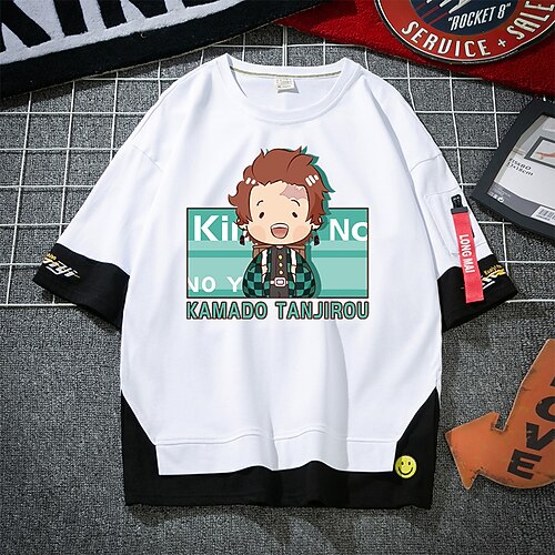 

Inspired by Demon Slayer: Kimetsu no Yaiba Kamado Nezuko Agatsuma Zenitsu Kamado Tanjirou T-shirt Cartoon 100% Polyester Anime Fake two piece Harajuku Street Style T-shirt For Men's / Women's