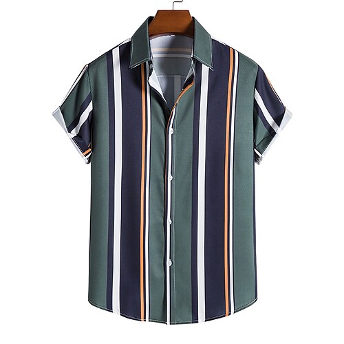

Men's Tuxedo Shirts Casual Shirt Shirt Striped Turndown Street Casual Print Short Sleeve Tops Casual Classic Hawaiian Gentleman Green / Black