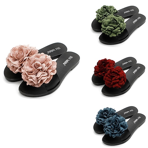 

Women's Slippers Flat Sandals Flower Flat Heel Round Toe Open Toe Elegant Casual Daily PVC Loafer Spring Summer Green Pink Burgundy