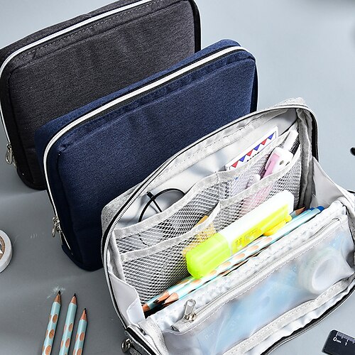 

PencilCasePenPouchMarkerBag Multifunction With Zipper Big Capacity Canvas for School Student Kids