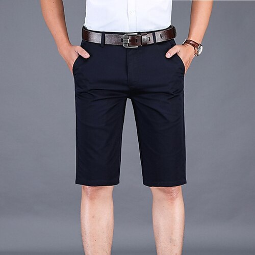 

Men's Stylish Casual / Sporty Chino Shorts Zipper Pocket Short Pants Sports Outdoor Daily Micro-elastic Solid Color Cotton Blend Comfort Breathable Mid Waist Black Light Brown Camel Khaki Deep Blue