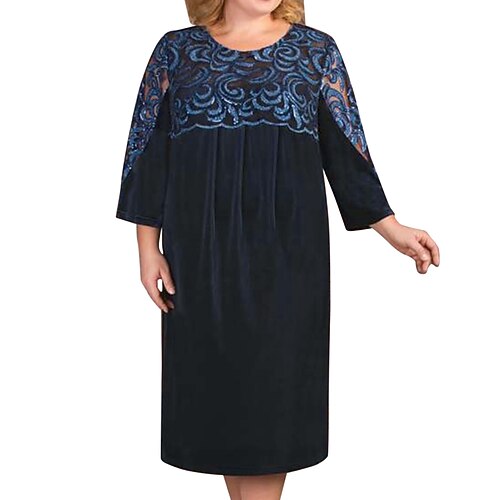 

Women's Plus Size Party Dress Floral Crew Neck Print Half Sleeve Fall Winter Prom Dress Midi Dress Party Vacation Dress