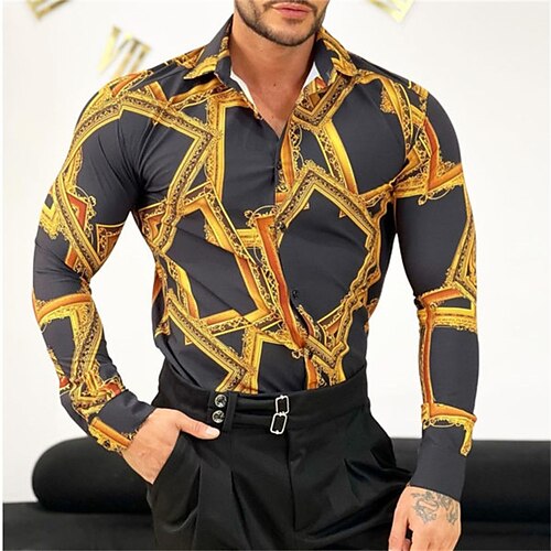 

Men's Shirt 3D Print Chains Print Turndown Casual Daily Button-Down Long Sleeve Tops Casual Fashion Comfortable Sports Black