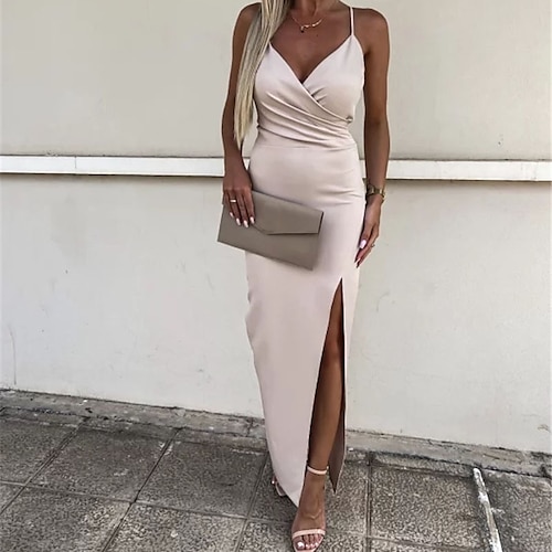 

Women's Party Dress Sheath Dress Long Dress Maxi Dress Light Pink Green Pink Sleeveless Pure Color Ruched Spring Summer V Neck Romantic Wedding Party Wedding Guest Slim S M L XL XXL 3XL