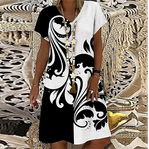 

Women's Shift Dress Short Mini Dress White Short Sleeve Floral Print Spring Summer V Neck Casual 2022 S M L XL XXL 3XL