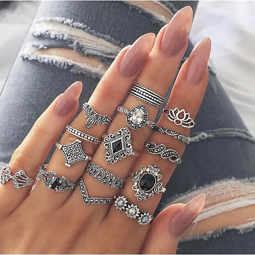 

15 stk ringe til damefest klassisk multifingerring sølvlegering simpel boho percious