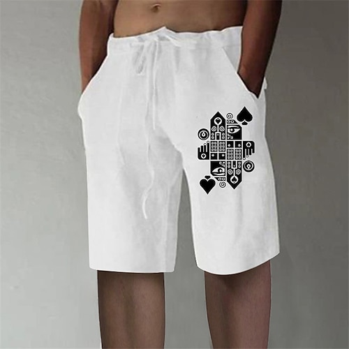 

Men's Stylish Casual Straight Shorts Elastic Waist Print Short Pants Sports Outdoor Daily Graphic Prints Cotton Blend Comfort Breathable Mid Waist White M L XL XXL 3XL / Summer / Beach