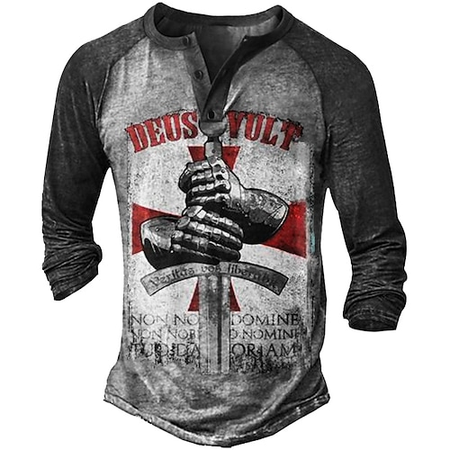 

camiseta de hombre camiseta camiseta henley letra gráfica henley gris manga larga calle casual con botones estampados tops moda básica clásica cómoda / deportiva