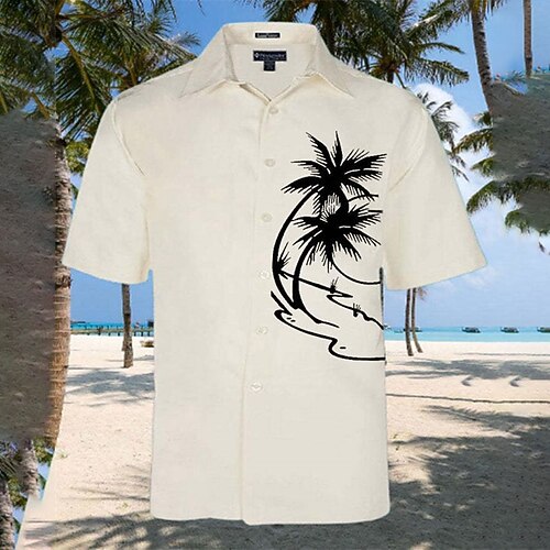 

Men's Shirt Tree Turndown Street Casual Button-Down Print Short Sleeve Tops Casual Fashion Streetwear Cool White Summer Shirt