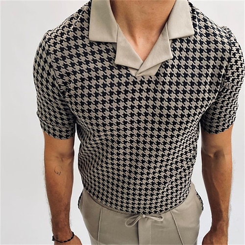 

Men's Collar Polo Shirt Golf Shirt Plaid Turndown Khaki Casual Daily Short Sleeve Clothing Apparel Sports Fashion Casual Comfortable