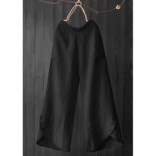 

Women's Plus Size Wide Leg Pocket Solid Color Basic Chino Casual Daily Natural Full Length Fall Spring Green White Black L XL XXL 3XL 4XL / Loose Fit