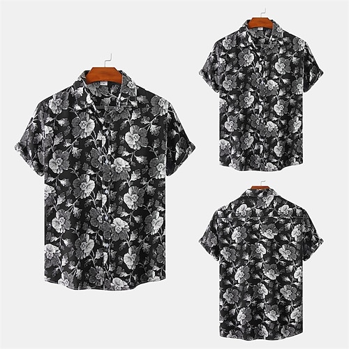 

Men's Shirt 3D Print Floral Graphic Turndown Casual Daily Button-Down Print Short Sleeve Tops Fashion Classic Breathable Comfortable Black