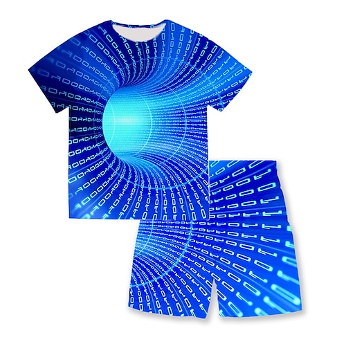 

2 Pieces Kids Boys T-shirt & Shorts Clothing Set Outfit Graphic Short Sleeve Print Set Outdoor Sports Fashion Cool Spring Summer 3-13 Years Blue