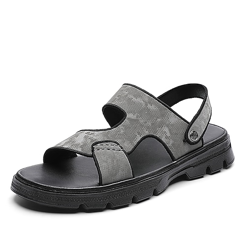 

Men's Sandals Casual Beach Daily Faux Leather Black Gray Brown Summer