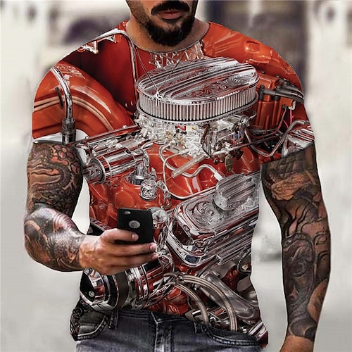 

Men's Unisex T shirt Tee Graphic Prints Machine Crew Neck Red 3D Print Outdoor Street Short Sleeve Print Clothing Apparel Sports Designer Casual Big and Tall / Summer / Summer