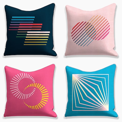 

Geometric Double Side Cushion Cover 4PC Soft Decorative Square Throw Pillow Cover Cushion Case Pillowcase for Bedroom Livingroom Superior Quality Machine Washable Indoor Cushion for Sofa Couch Bed Chair