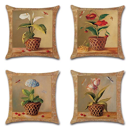 

Vintage Double Side Cushion Cover 4PC Soft Decorative Square Throw Pillow Cover Cushion Case Pillowcase for Sofa Bedroom Superior Quality Machine Washable