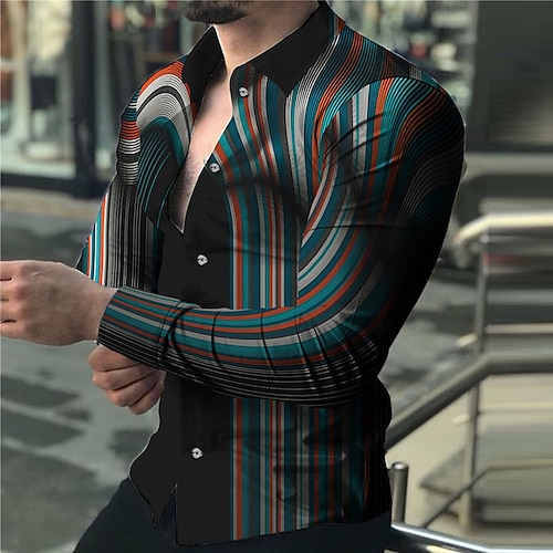 

Men's Shirt 3D Print Gradient Turndown Street Casual Button-Down Print Long Sleeve Tops Casual Fashion Designer Breathable Black