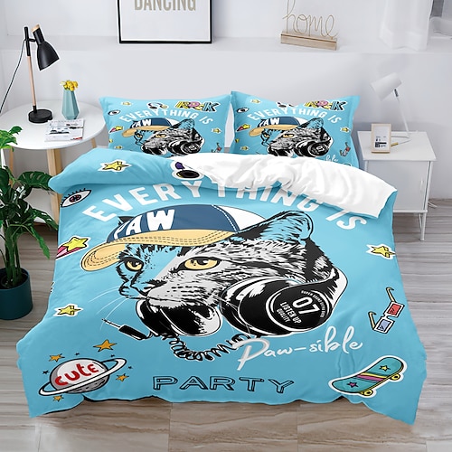 

Cartoon 3-Piece Duvet Cover Set Hotel Bedding Sets Comforter Cover with Soft Lightweight Microfiber, Include 1 Duvet Cover, 2 Pillowcases for Double/Queen/King(1 Pillowcase for Twin/Single)