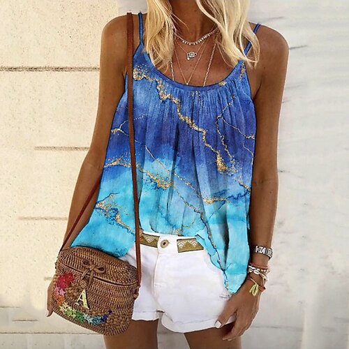 

Women's Camisole Tank Top Camis Graphic Abstract Print U Neck Casual Streetwear Tops Green Blue Gray / 3D Print