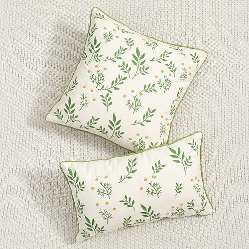 

100% Cotton Embroidery Plant Leaves Flower Sofa Cushion Cover 1 Piece