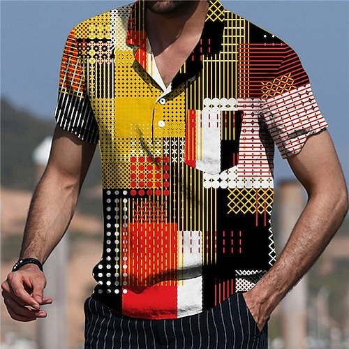 

Men's Shirt Print Color Block Turndown Street Casual Button-Down Print Short Sleeve Tops Casual Fashion Designer Breathable Yellow