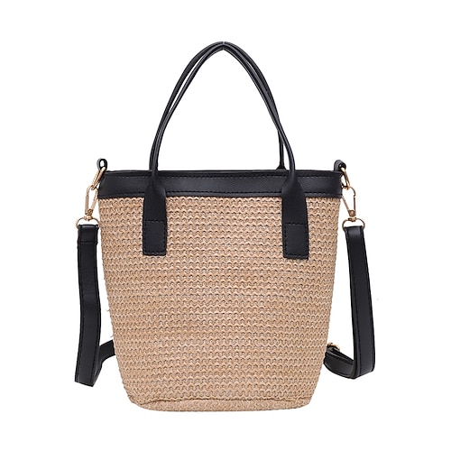 

Women's Straw Bag Straw Plain Daily Going out White Black Gray Brown