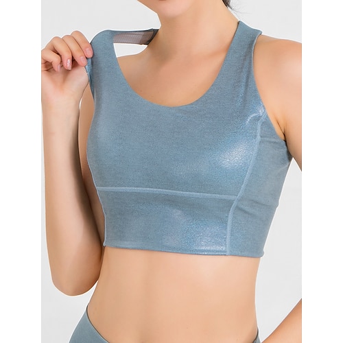 

Women's Sports Bra Medium Support Summer Removable Pad Wireless Solid Color Green Black Nylon Yoga Gym Workout Running Bra Top Sport Activewear Breathable Quick Dry Lightweight Stretchy
