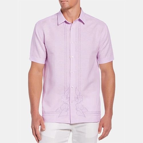 

Men's Shirt Hot Stamping Graphic Leaves Turndown Street Casual Button-Down Print Short Sleeve Tops Fashion Classic Comfortable Big and Tall Purple