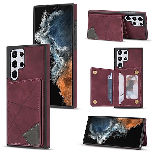 

Phone Case For Samsung Galaxy Back Cover A53 S22 Ultra Plus S21 FE S20 Shockproof Dustproof Card Holder Slots Solid Colored Geometric Pattern PU Leather