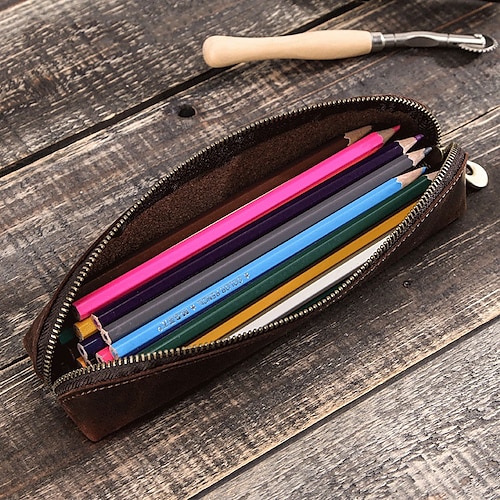 

Pencil Cases Waterproof Wear-Resistant With Zipper Leather for School Office Business