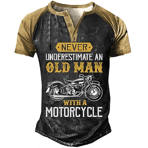 

Homens Camisa Henley Camiseta Camisetas com slogan Gráfico Bloco de cor Motocicletas Henley Preto Impressão 3D Rua Casual Manga Curta Patchwork Botão para baixo Roupa Básico Moda Clássico Confortável