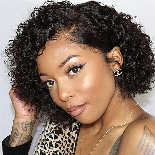 

Pixie Cut Bob Wig L Part Lace Front Human Hair Wigs Water Wave Transparent Lace Closure Wig Pre Plucked Hairline Short Bob Wigs