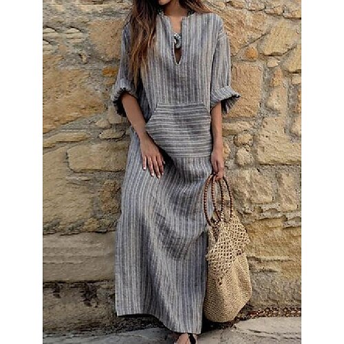 

Women's Swing Dress Maxi long Dress Green Gray Red Long Sleeve Print Plaid Print Fall Spring V Neck Casual Loose 2022 S M L XL 2XL 3XL 4XL 5XL / Summer