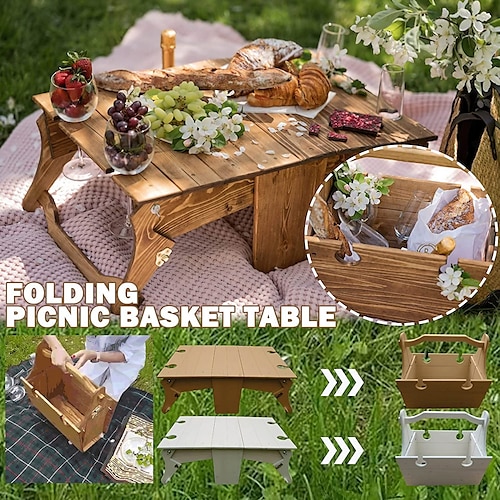 

Wooden Outdoor Folding Picnic Basket Table,Portable Wooden Outdoor Picnic Wine Table Folding Beach Table Snack Cheese Tray, For Picnic Outdoor On The Beach Park Or Indoor