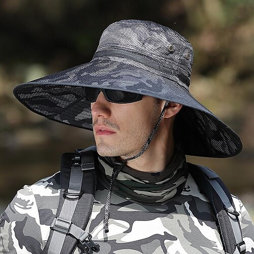 

Men's Women's Sun Hat Fishing Hat Hiking Hat Boonie hat Wide Brim Summer Outdoor UV Sun Protection Sunscreen UV Protection Breathable Hat Camouflage Black Red Wine khaki for Fishing Climbing Running