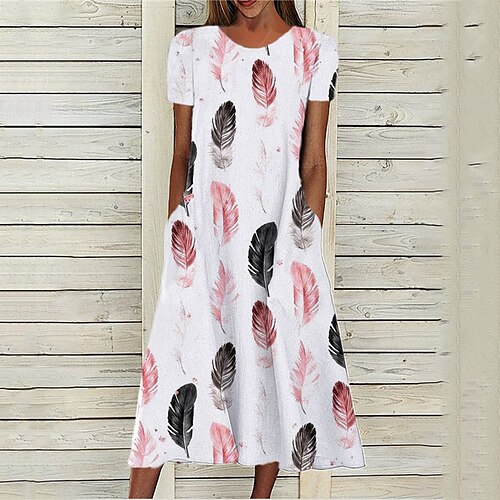 

Women's A Line Dress Midi Dress Pink Short Sleeve Print Pocket Print Spring Summer Round Neck Stylish Casual Modern 2022 S M L XL XXL 3XL