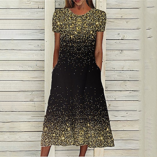 

Women's A Line Dress Midi Dress Black Short Sleeve Color Gradient Pocket Print Spring Summer Round Neck Stylish Casual Modern 2022 S M L XL XXL 3XL