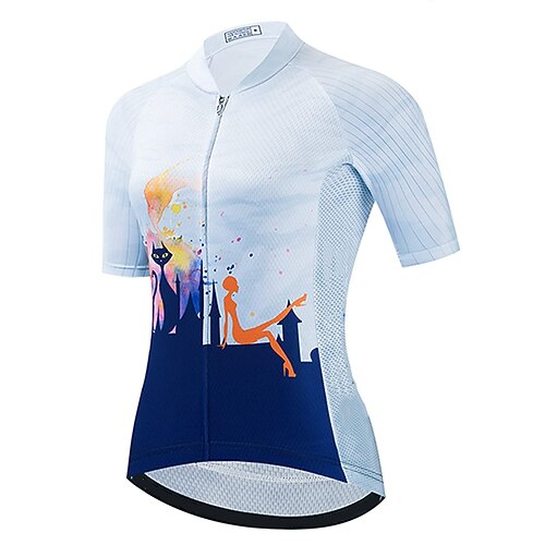 

21Grams Women's Short Sleeve Cycling Jersey Summer Spandex Blue Cat Bike Top Mountain Bike MTB Road Bike Cycling Quick Dry Moisture Wicking Sports Clothing Apparel / Athleisure
