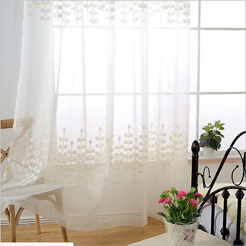 

Two Panel Pastoral Style Embroidered Window Screen Living Room Bedroom Dining Room Children's Room Translucent Tulle