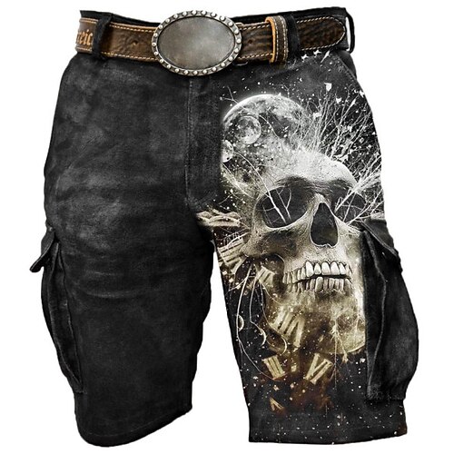 

Men's Casual Fashion Tactical Cargo Cargo Shorts Work Shorts 3D Print Multi Pocket Knee Length Pants Casual Daily Skull Cotton Blend Comfort Breathable Mid Waist Black S M L XL XXL