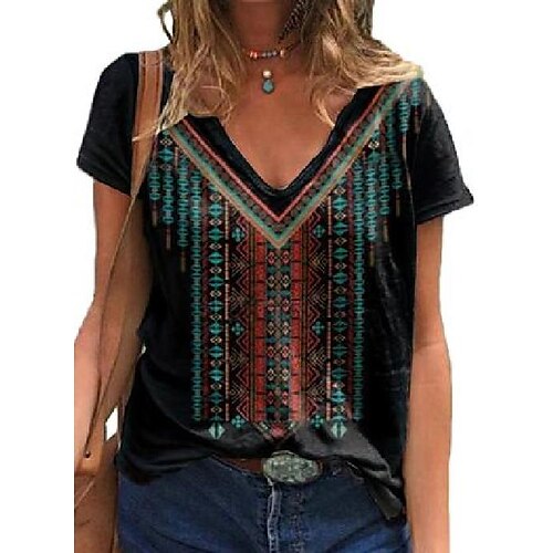 

Color Block V-Neckline Short Sleeve Casual T-shirts