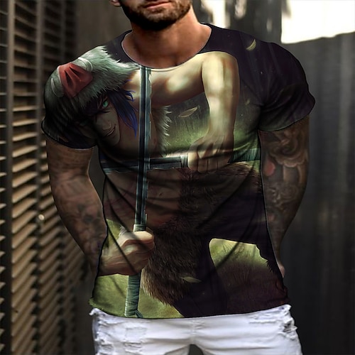 

Inspired by Demon Slayer: Kimetsu no Yaiba Inosuke Hashibira T-shirt Anime 100% Polyester Anime Classic Retro Vintage T-shirt For Men's
