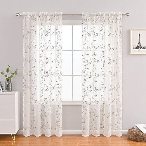 

1 Panel Floral Sheer Curtain for Bedroom/Living Room Semi Transparent Farmhouse Window Net Panels with Rod Pocket
