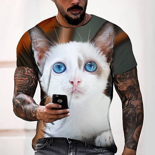 

Men's Tee T shirt 3D Print Graphic Round Neck Casual Daily 3D Print Short Sleeve Tops Fashion Designer Cool Comfortable White