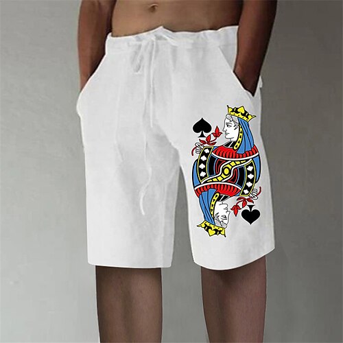 

Men's Stylish Casual Straight Shorts Elastic Waist Print Short Pants Sports Outdoor Daily Graphic Prints Poker Cotton Blend Comfort Breathable Mid Waist White M L XL XXL 3XL / Summer / Beach