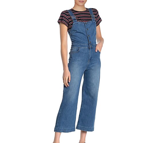 

Women's Jumpsuit Backless Pocket Solid Color Square Neck Casual Street Daily Regular Fit Sleeveless Blue S M L Spring