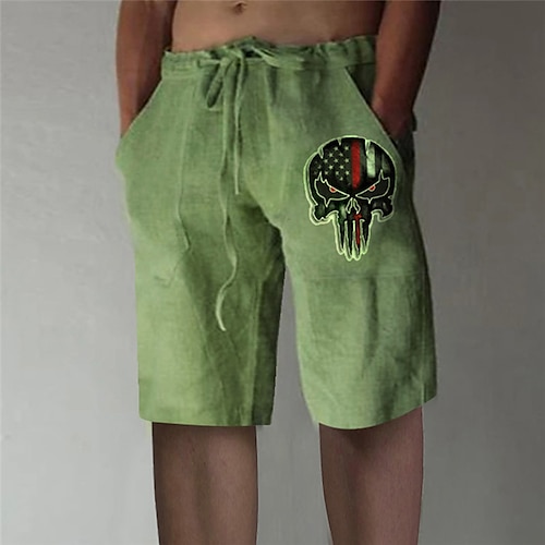

Men's Stylish Designer Straight Shorts Elastic Waist Print Short Pants Sports Outdoor Daily Graphic Prints Skull Cotton Blend Comfort Breathable Mid Waist Green White Gray Khaki M L XL XXL 3XL