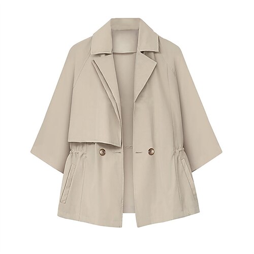

Women's Trench Coat Outdoor Street Daily Spring Summer Regular Coat Regular Fit Warm Breathable Streetwear Casual Jacket Long Sleeve Solid Color Pocket Stylish Blue Khaki