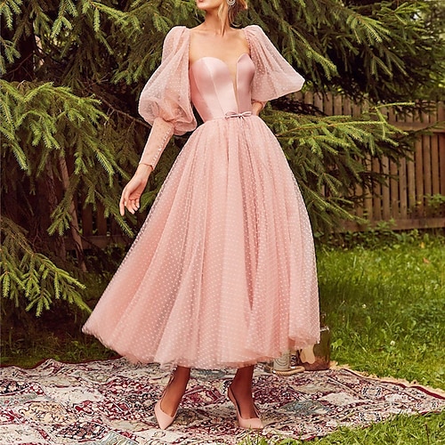 

Women's A Line Dress Maxi long Dress Pink Long Sleeve Pure Color Mesh Spring Summer V Neck Elegant Romantic Modern 2022 S M L XL